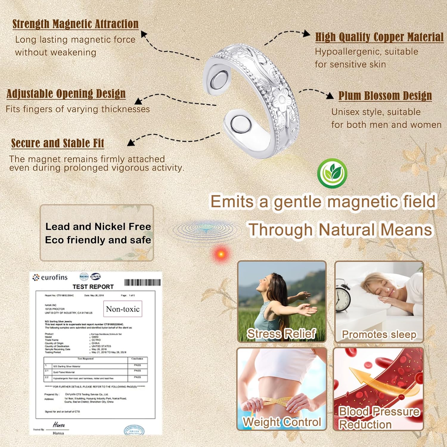 Detalle 2 de Zecimi Magnetring Silber (2026) – verstellbarer Anti-Stress-Ring mit Magnetkraft für Alltag und Schlaf