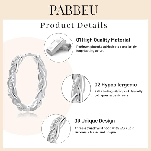Thumbnail 3 de PABBEU S925 Sterling Silver Twisted Hoop Earrings for Women