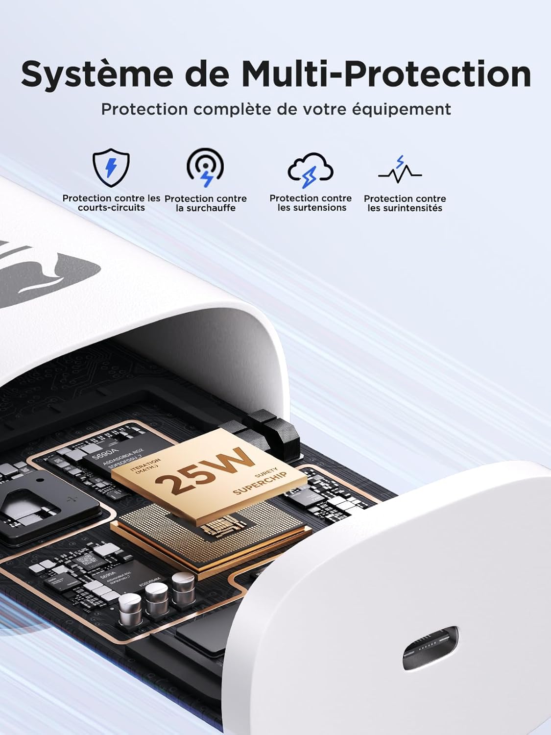 Thumbnail 3 de Aioneus Prise USB C 25W — Chargeur rapide PD3.0 pour iPhone, iPad et Galaxy