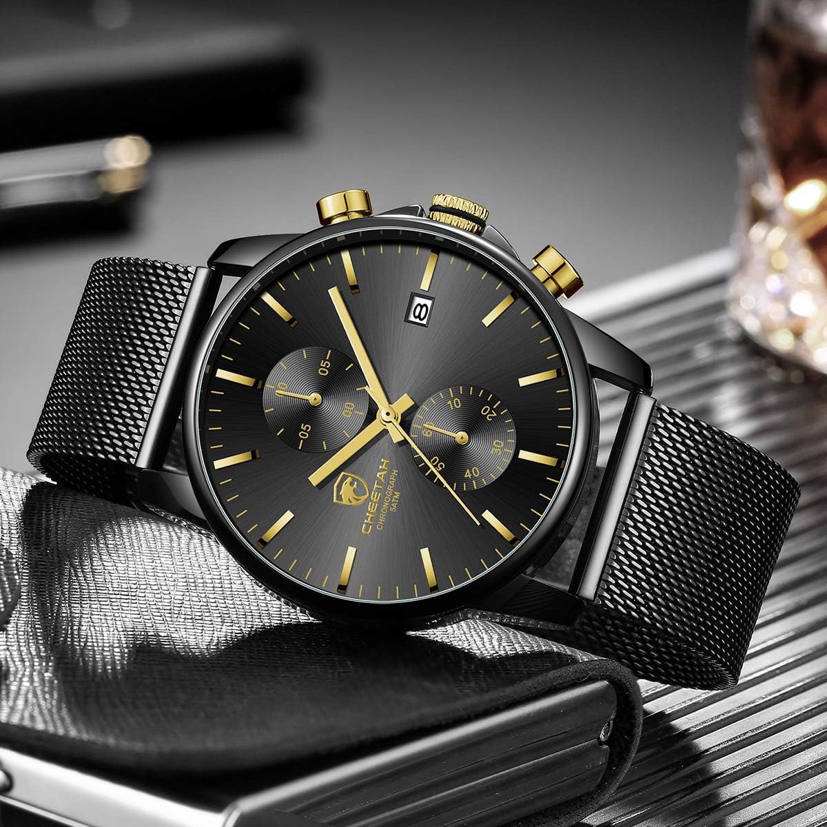 Detalle de Herren-Armbanduhr modisch-sportlich mit Quarz, Chronograph und schwarzem Edelstahl-Mesh
