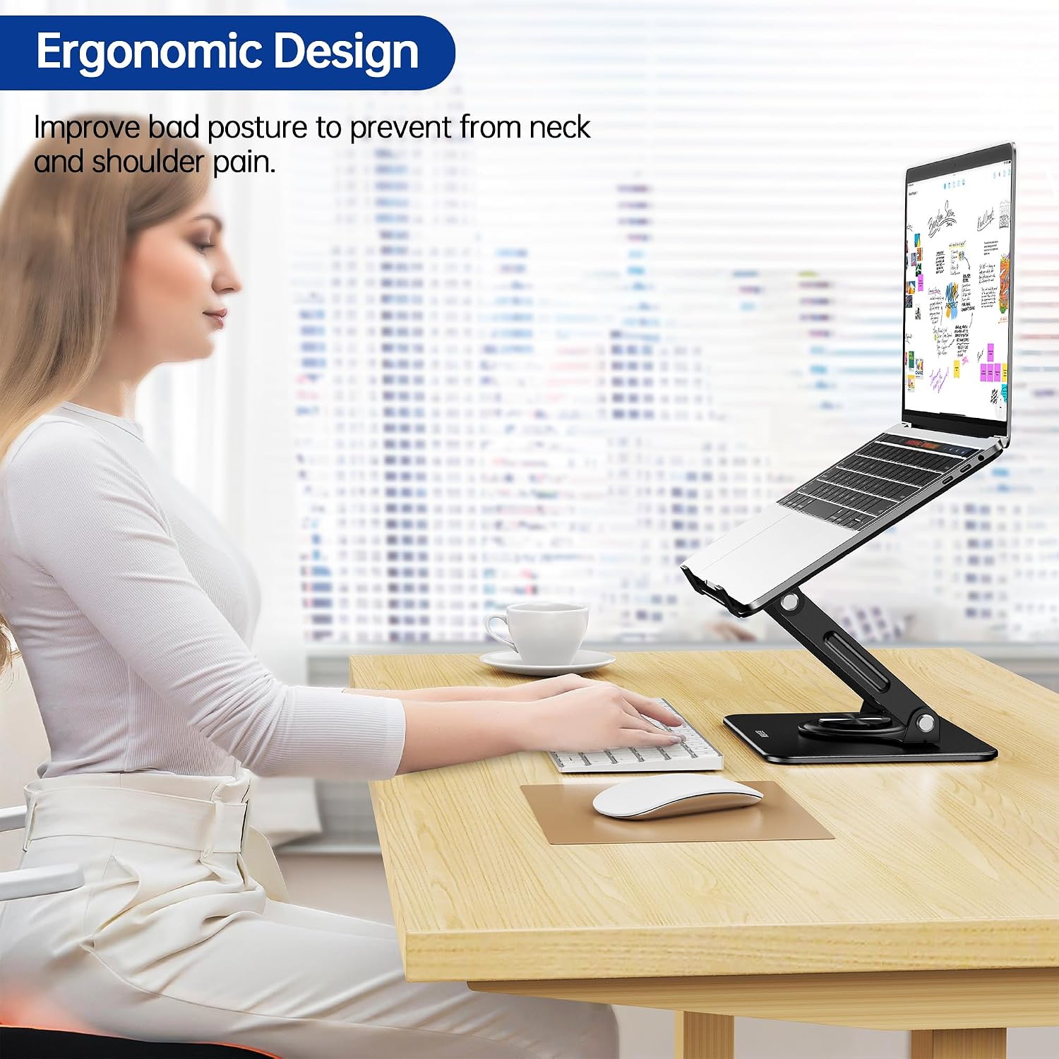Detalle de BESIGN LS11-Black Laptop Stand, 360° Swivel, Adjustable and Foldable