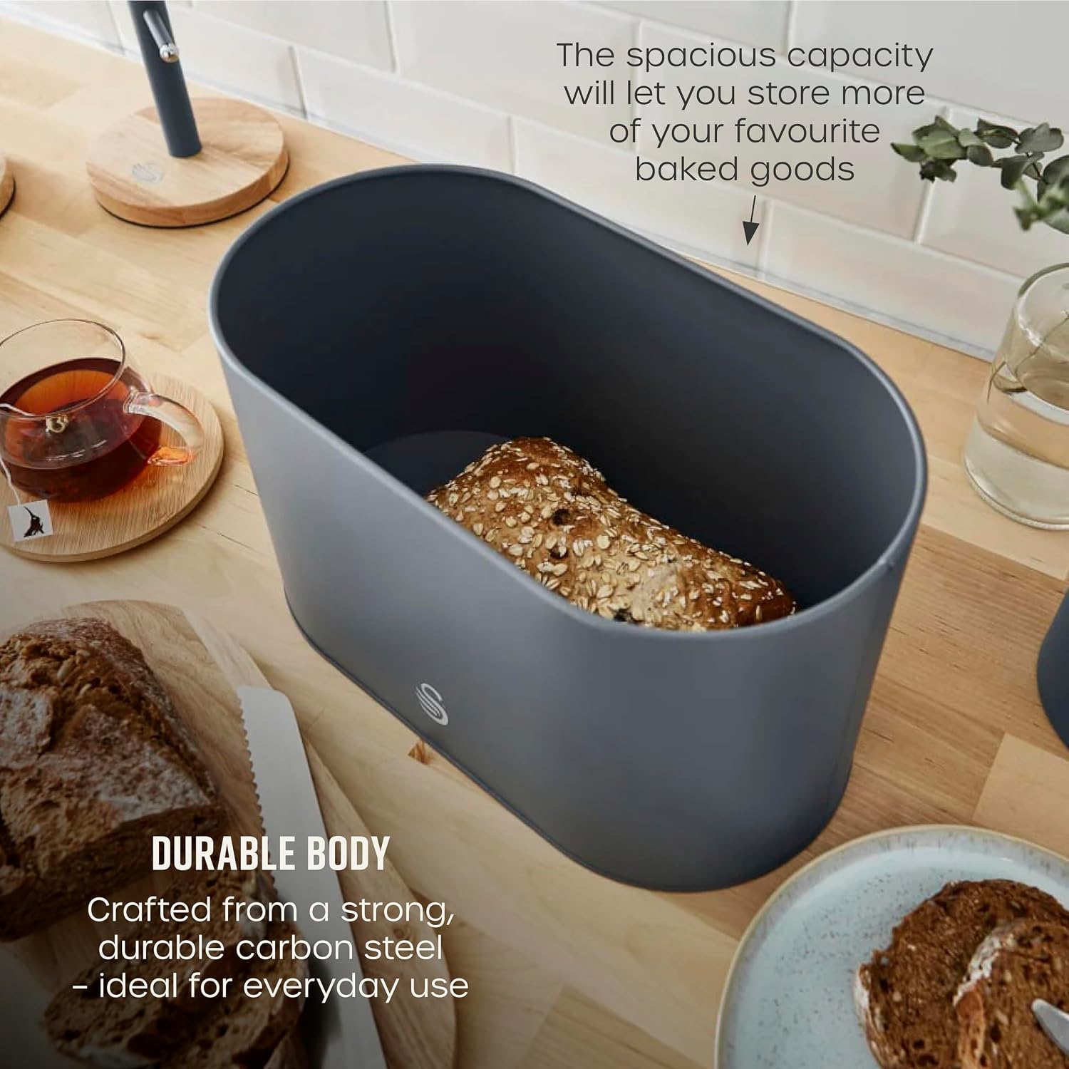 Thumbnail 3 de Swan Nordic Bread Bin with Bamboo Lid