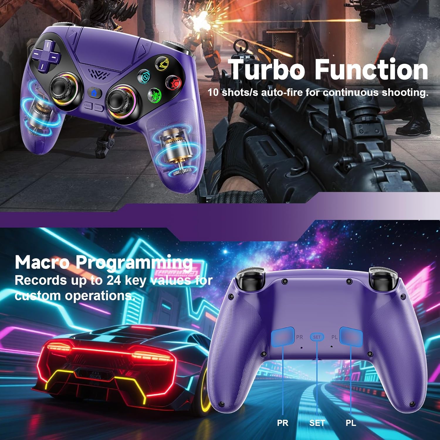 Thumbnail 6 de Lapezei RGB Wireless Controller für PS5/Slim/Pro/PC – RGB, Makro, Rücktasten & 3,5 mm Audio