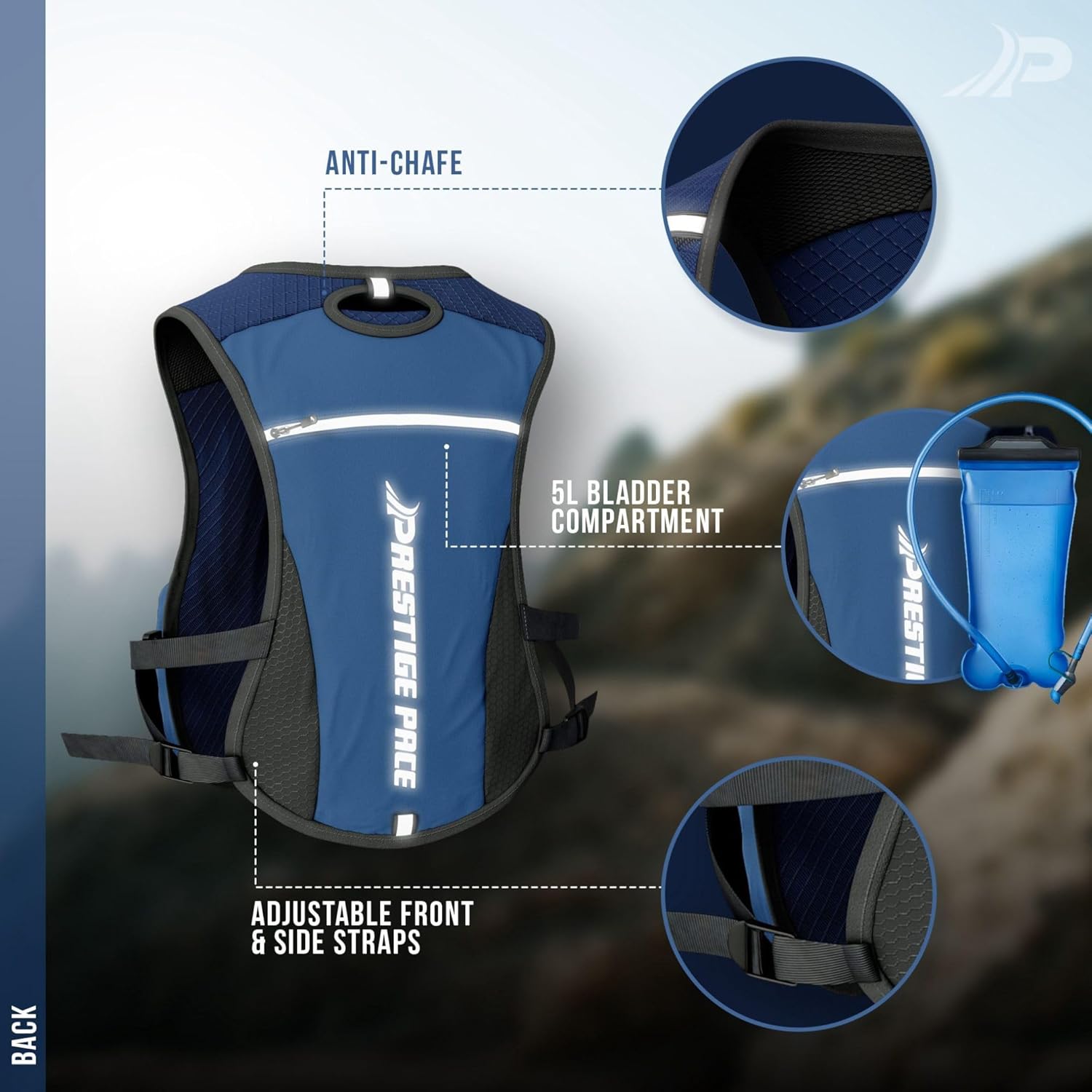 Thumbnail 2 de Running Vest Mens & Womens with 500ml Soft Flask and Adjustable Straw – Water-Resistant, Reflective Hydration Vest