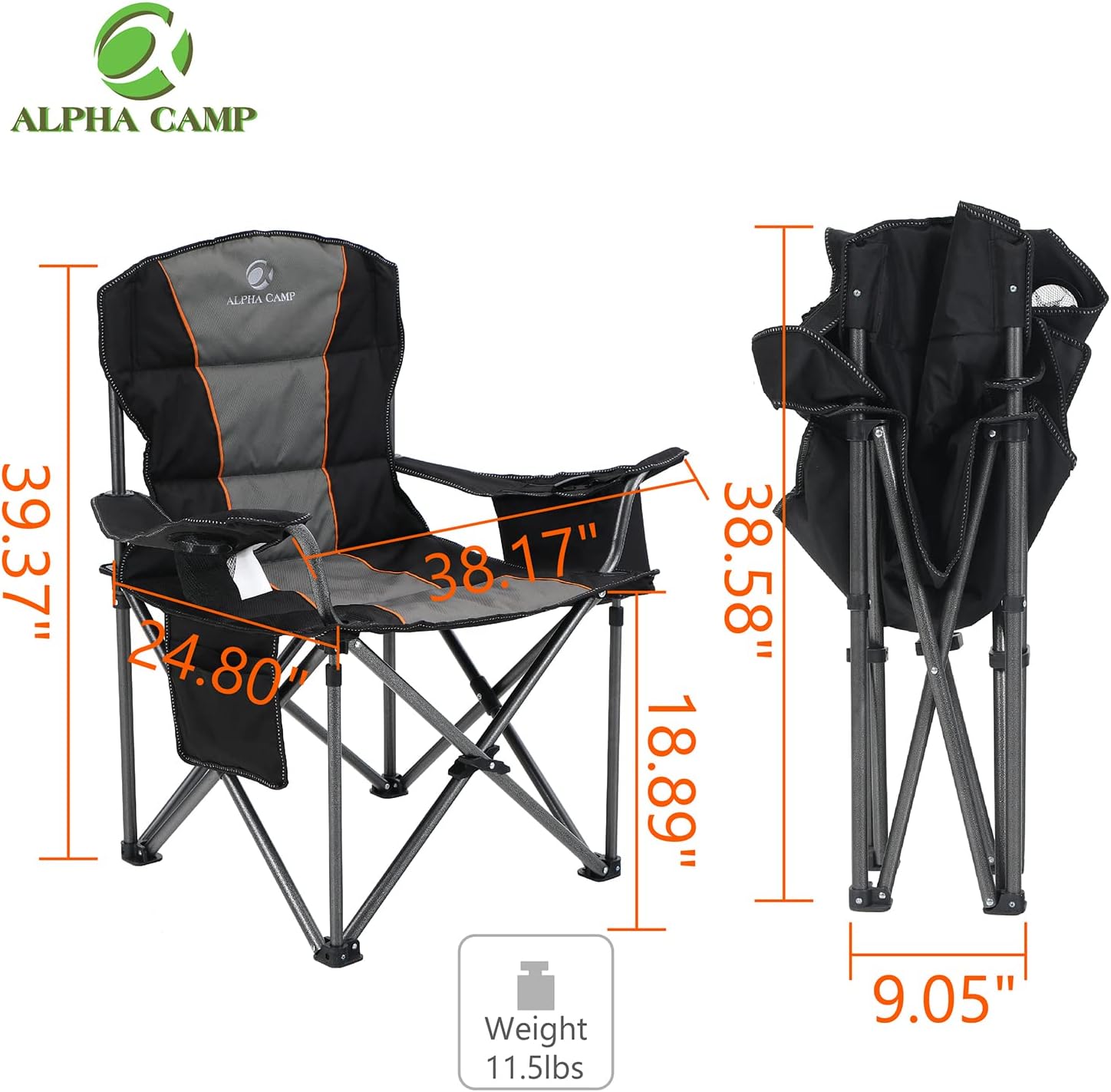 Detalle 2 de ALPHA CAMP Oversized Camping Folding Chair 450 lbs