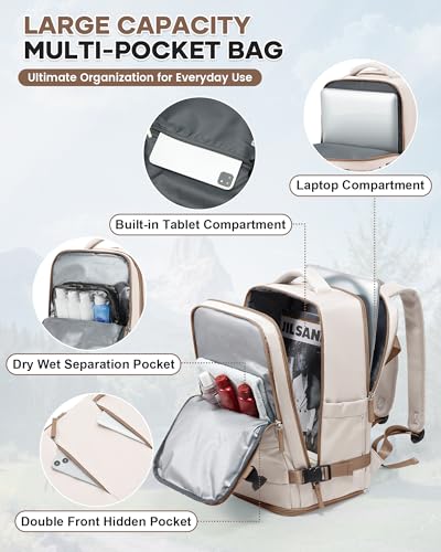 Thumbnail 3 de HPLQQ Mochila de cabina 40x30x20 cm para Ryanair (40x30x20, 24 L) impermeable beige con compartimento para zapatos