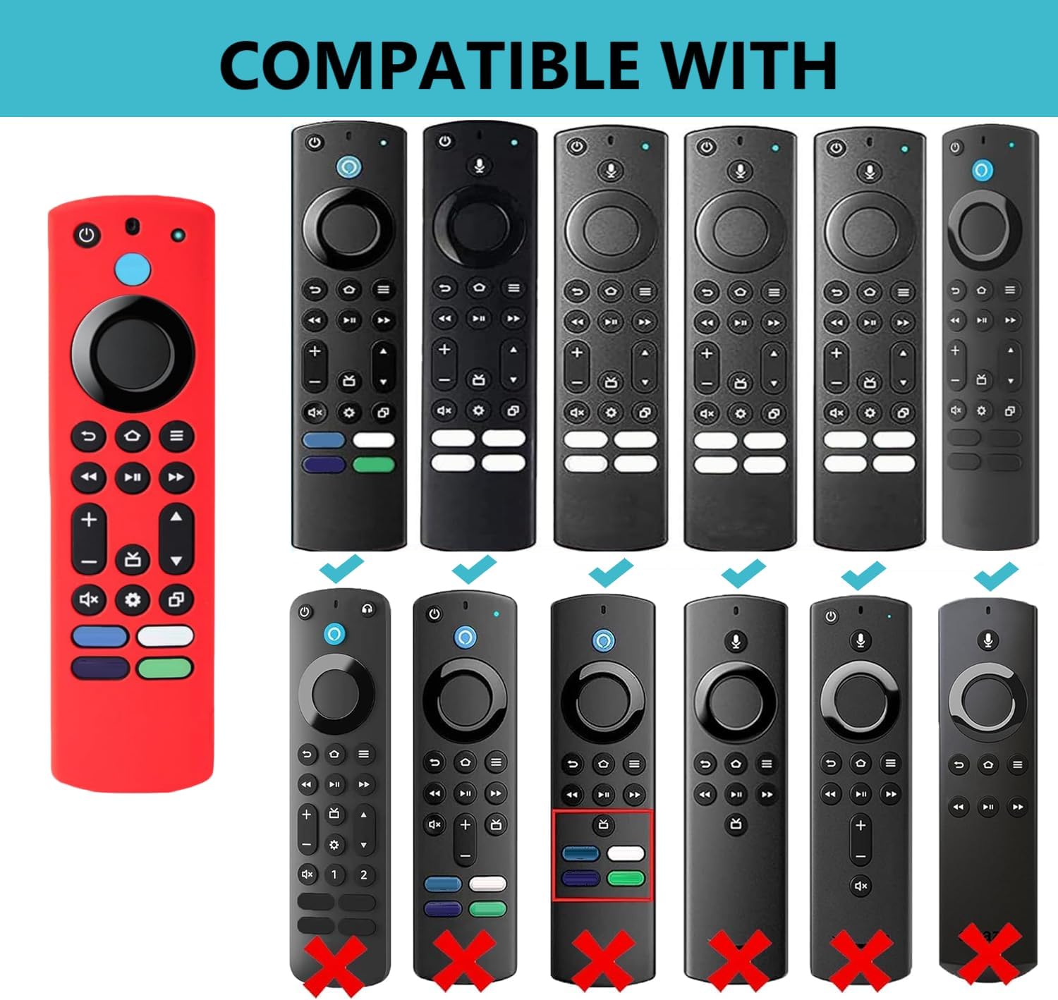 Thumbnail 1 de Avtbeisty Silicone Remote Cover for 4K Max/Toshiba/Insignia/Pioneer/Omni QLED Voice Remote (Red) with Lanyard