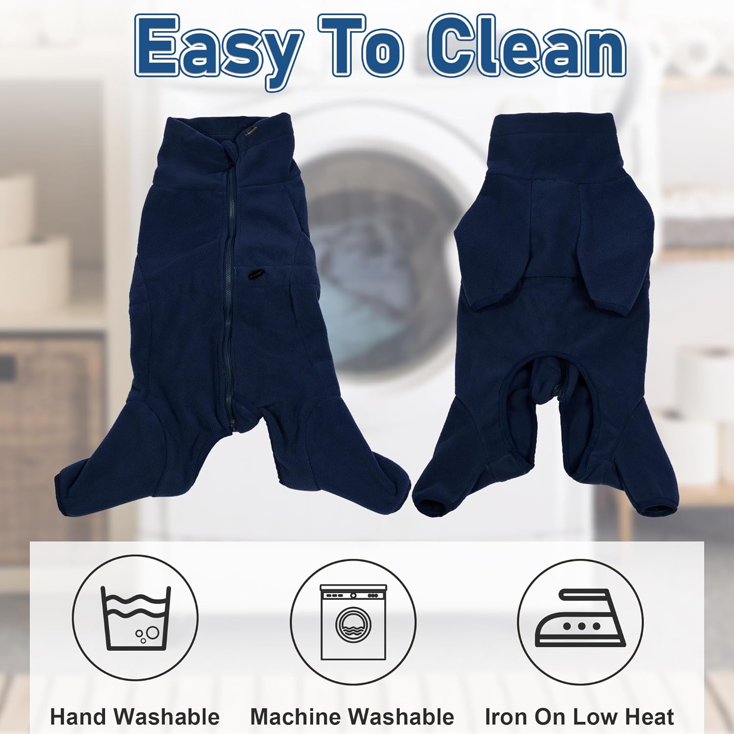 Detalle 2 de Leberna Cosy Fleece Full-Body Dog Coat (Adjustable Jumpsuit) – Navy Blue, 2XL
