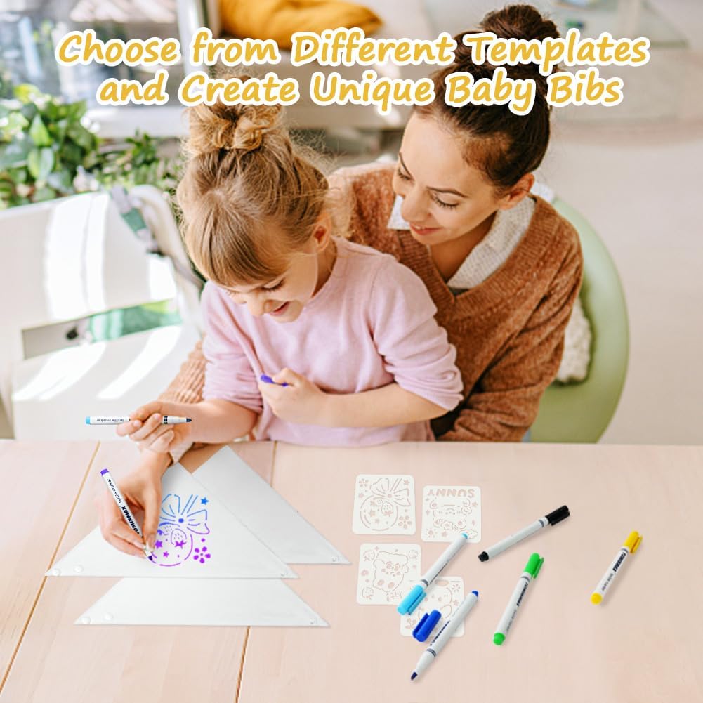 Thumbnail 6 de Aolso Baby Bibs for Painting – 8 White Cotton Bibs with Pens & Templates (40 x 29 cm), Waterproof, Great for Messy Mealtimes and Creative Moments