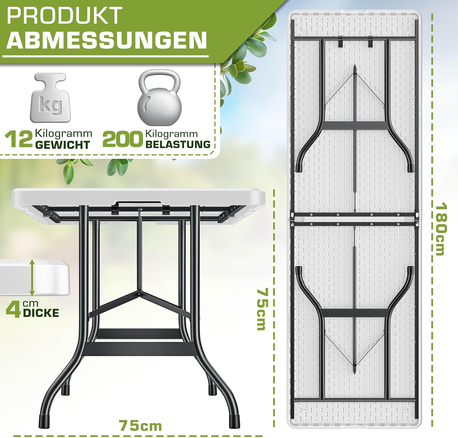 Detalle 2 de Tillvex Gartentisch 180 cm Klappbar