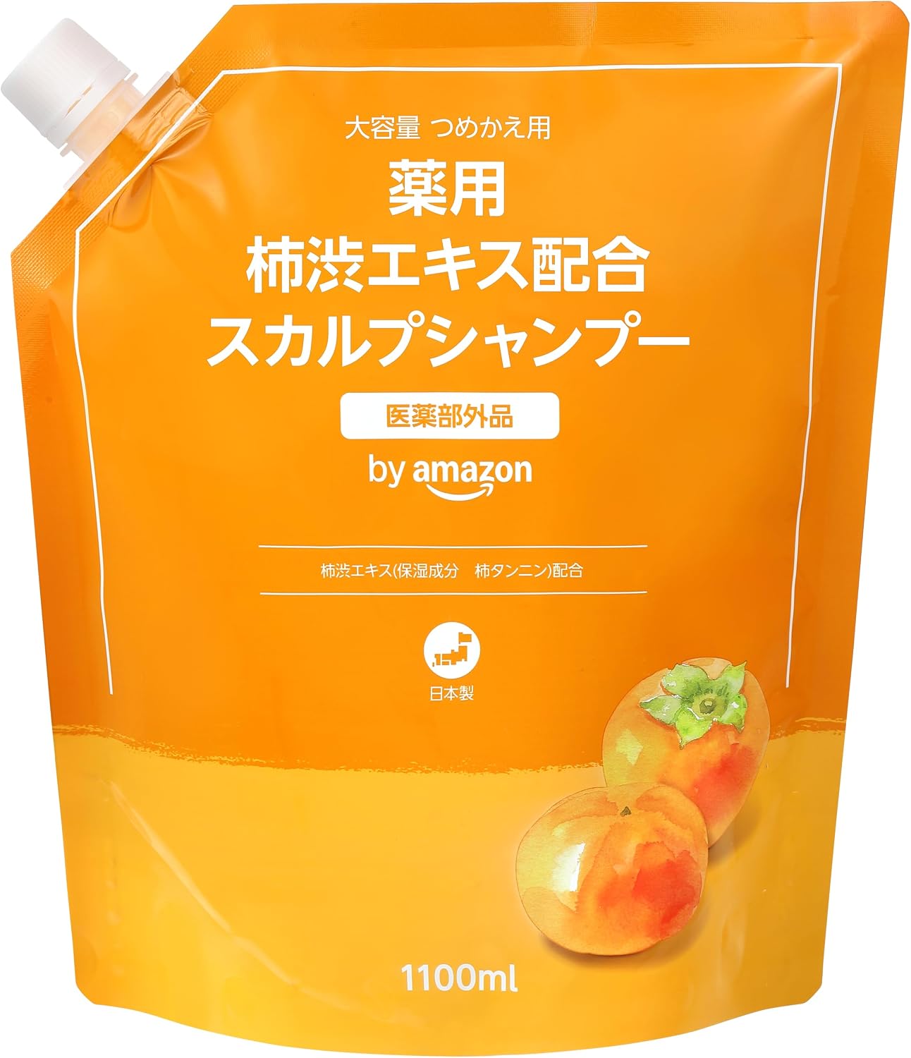 Detalle de by Amazon 薬用柿渋スカルプシャンプー 詰替え用 1100ml|フケ・かゆみ・頭皮臭を防ぐ