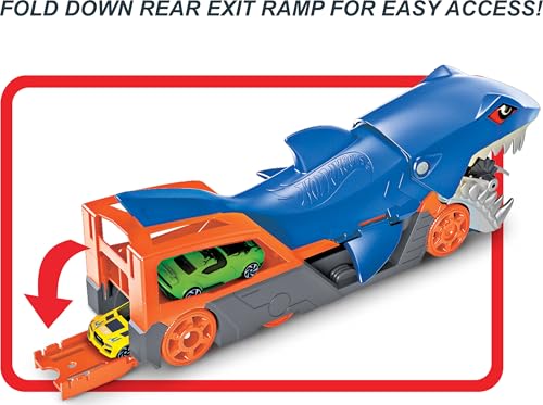 Detalle 2 de Hot Wheels Trasportatore Squalo Divoratore 1:64 – carico, giostra di divertimento e ordine per i veicoli Hot Wheels