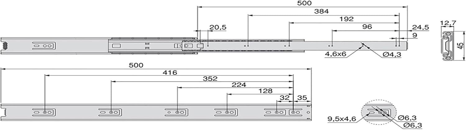 Thumbnail 2 de Emuca Schubladenschienen Kugellager Vollauszug 600 mm – Set aus 5 Paar, schwarz