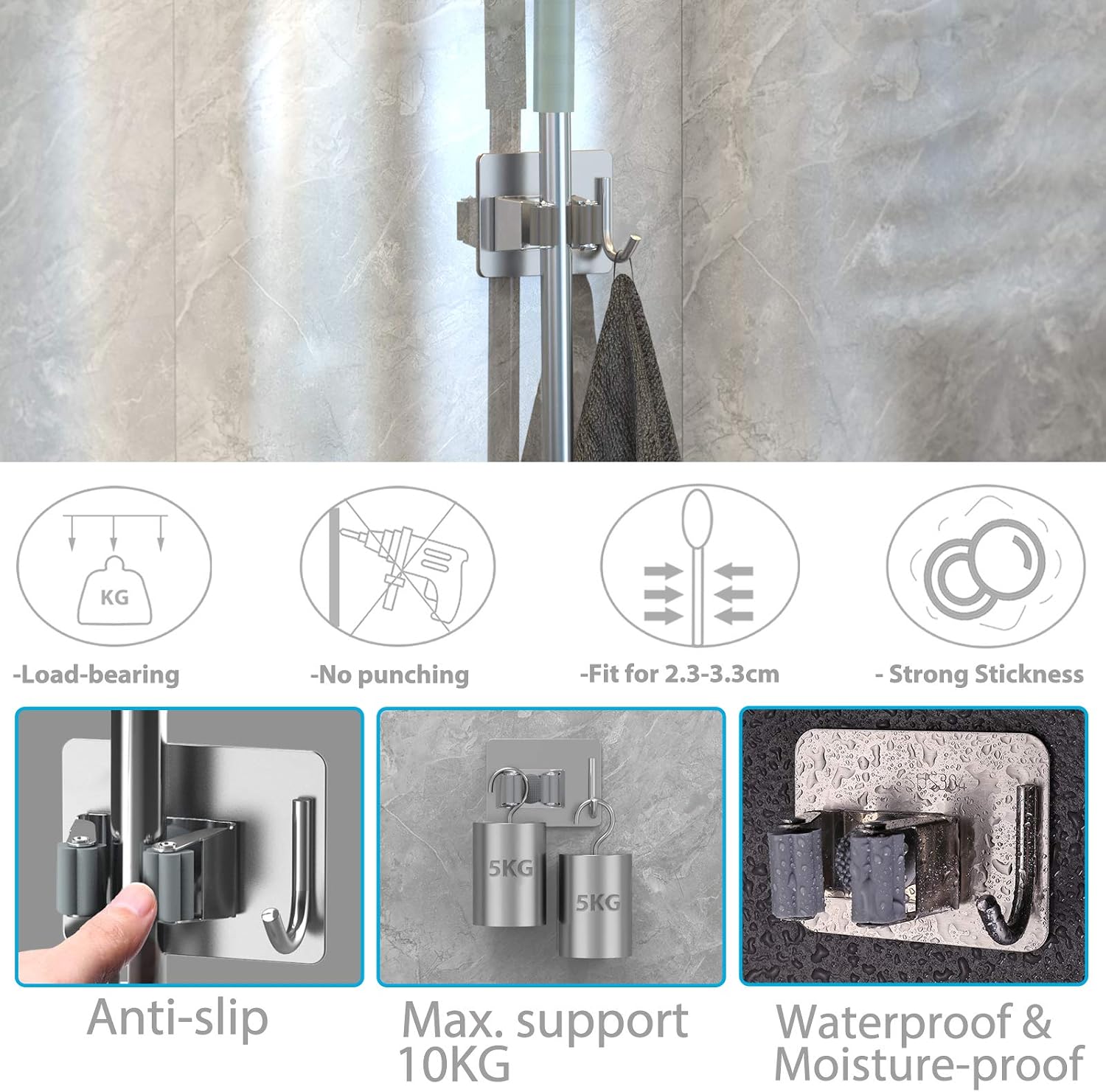 Thumbnail 2 de homeasy Mop Broom Holder 4pcs 10 KG