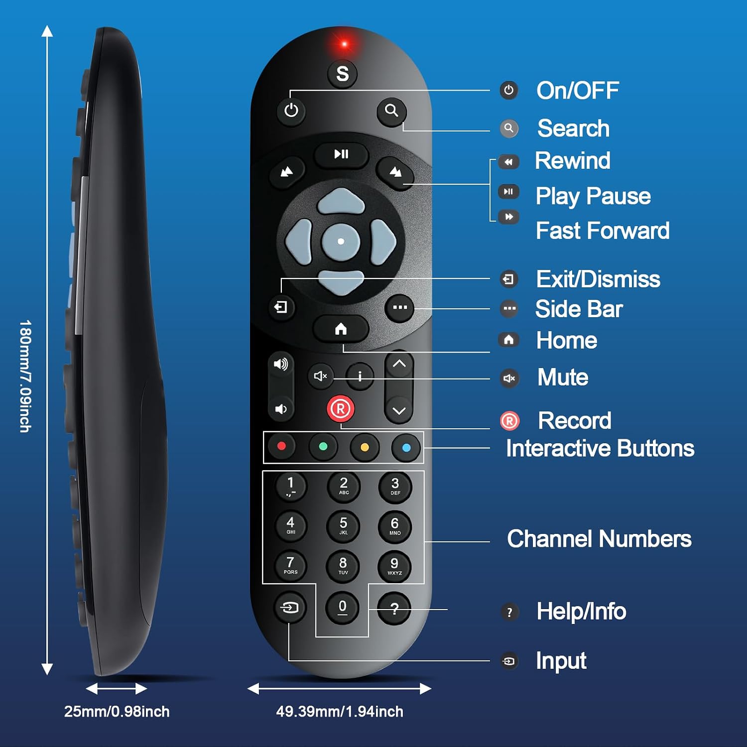 Detalle de Replacement Infrared Remote for Sky Q (Box, Mini, Silver Box) – No Voice Control