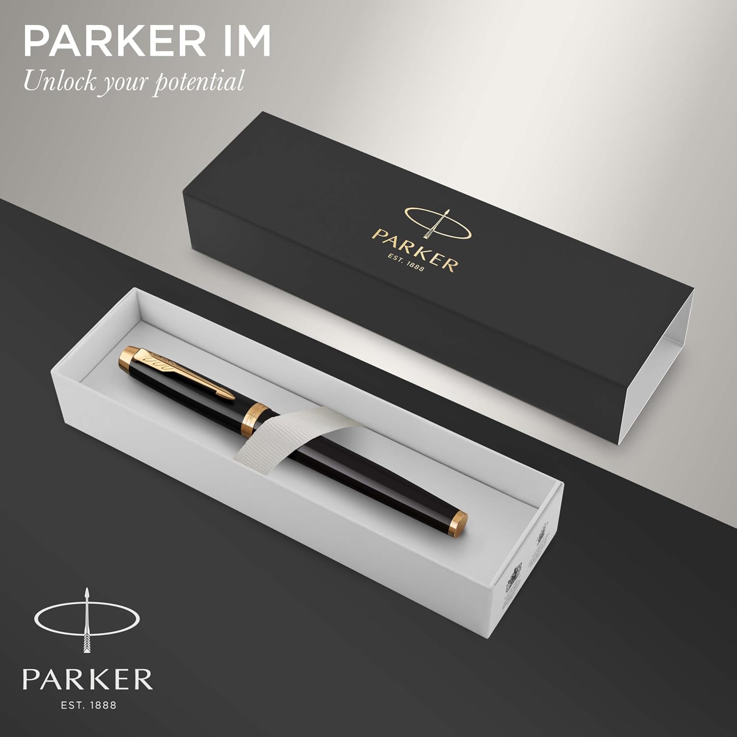 Detalle 2 de Parker IM reservoarpenna med mediumspets, svart lack och gulddetaljer