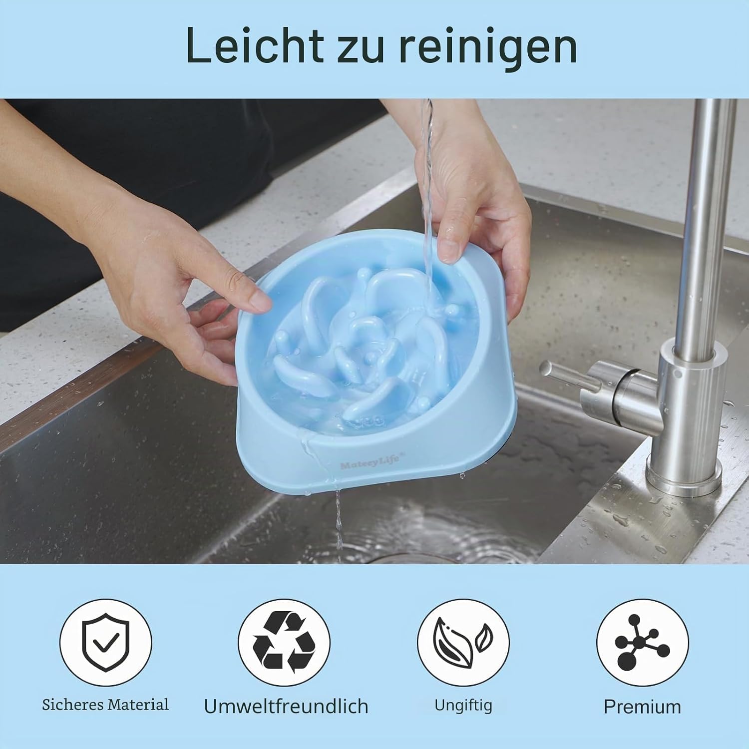 Thumbnail 6 de Mateeylife Hundenapf – Langsames Fressen, Anti-Schling, für mittelgroße bis große Hunde (Hellblau/Tiefblau)
