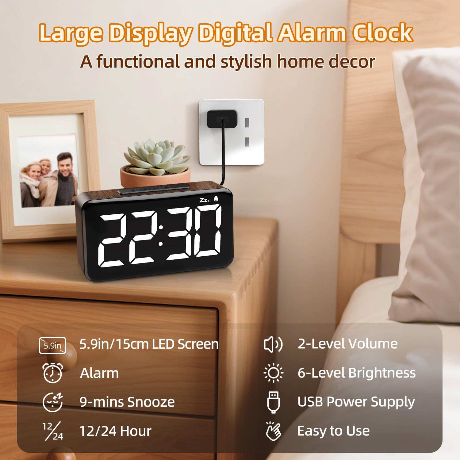 Thumbnail 1 de NOKLEAD 5252 digitale wekker met 5,9-inch ledscherm en instelbare helderheid