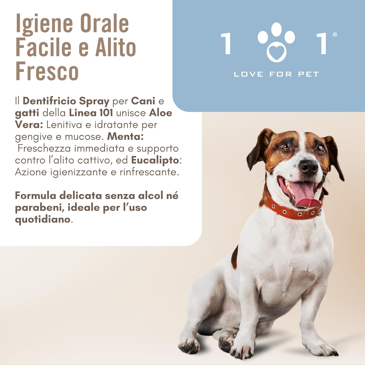 Detalle de Linee 101 Dentifricio Spray per Cani con Aloe, Menta ed Eucalipto – Igiene orale pratica e naturale