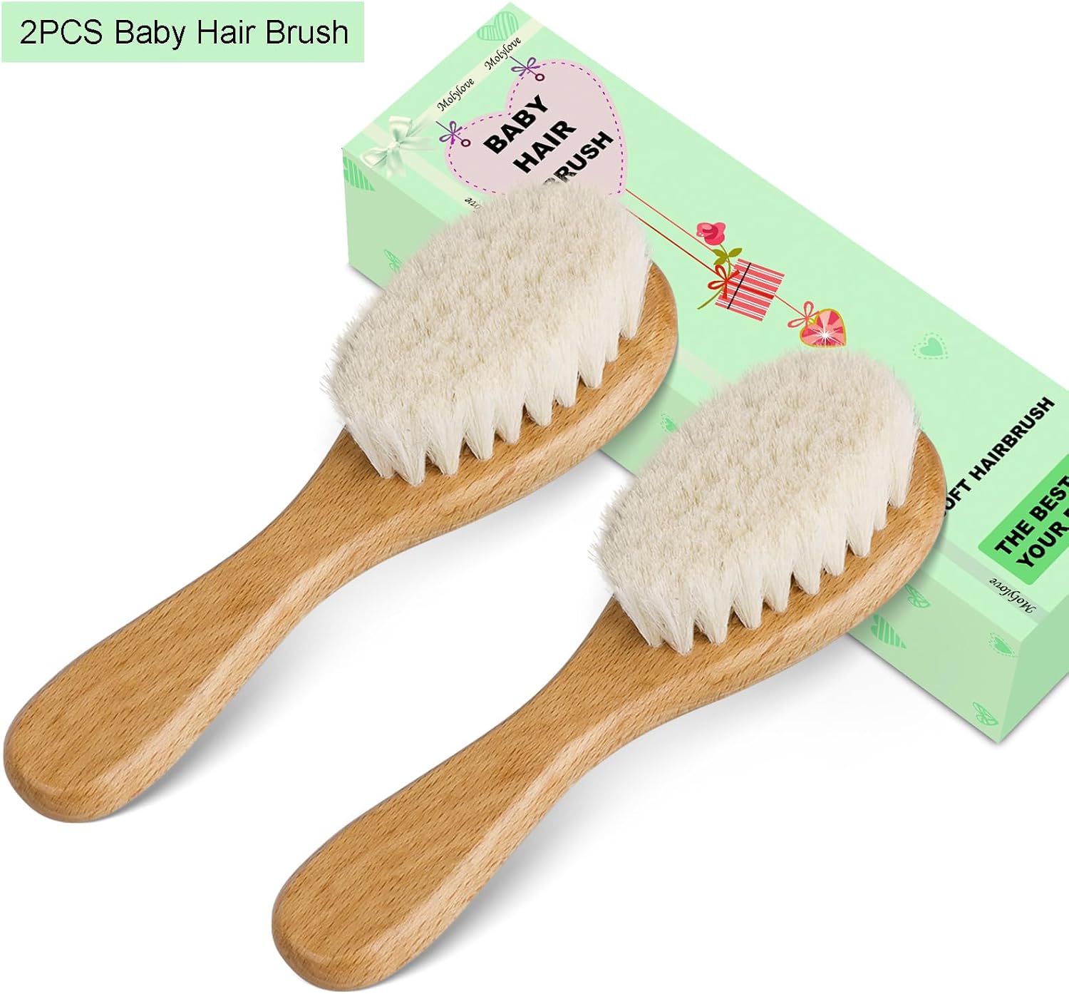 Thumbnail 1 de Molylove 2PCS Baby Hair Brush: Soft Goat Bristle Wooden Brush for Newborns & Toddlers