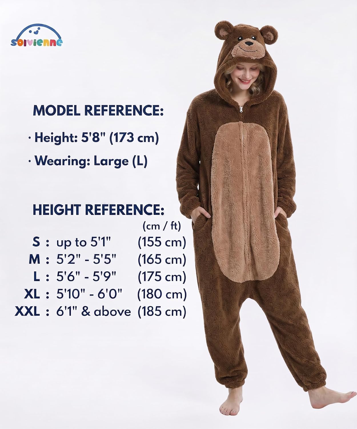 Detalle 2 de Solvienne Adult Onesie Halloween Costume, Plush Zip-Up Pajamas with Pockets