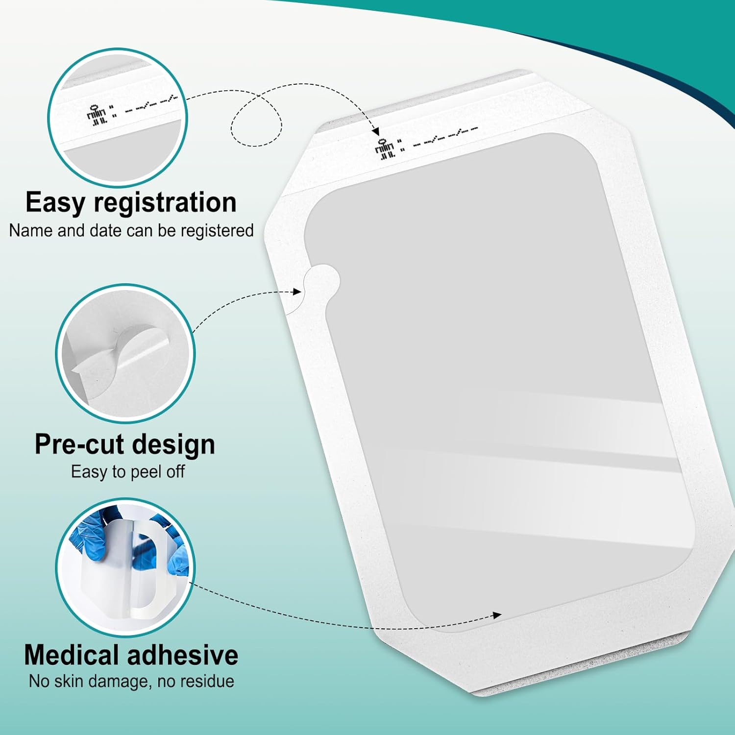 Detalle de YHOVID 6" x 8" Transparent Film Dressing, Waterproof Adhesive Bandage