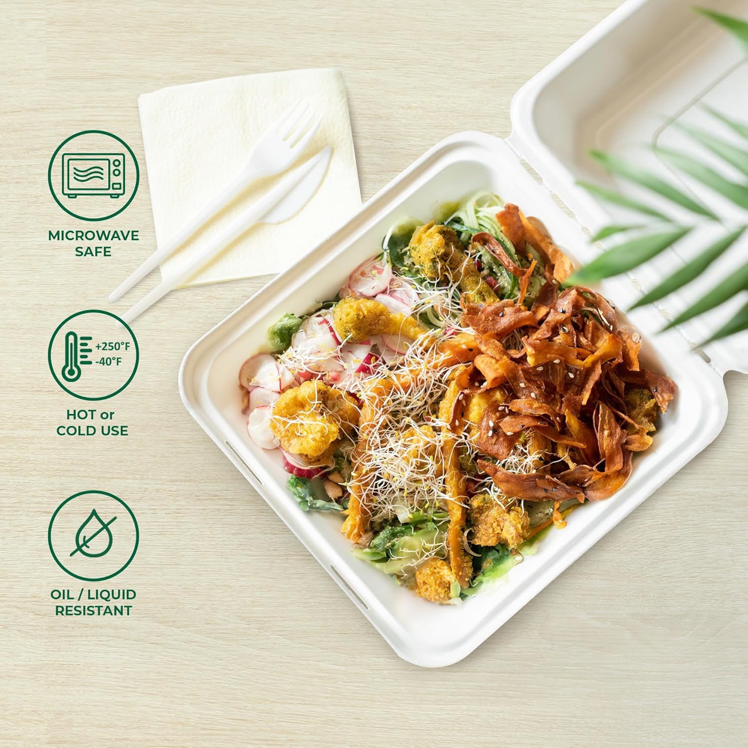 Detalle de Freshware Compostable 9x9" Clamshell Take Out Food Containers (50-Pack)