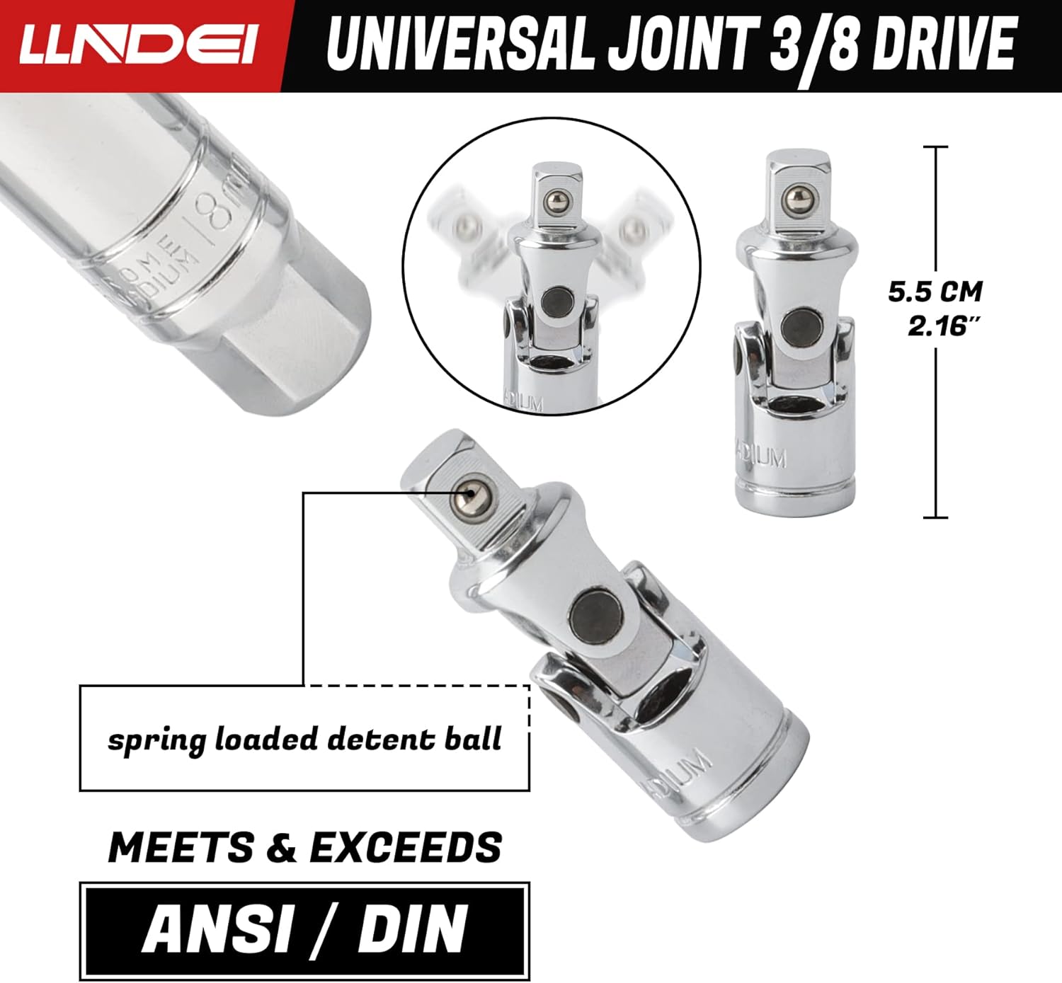 Detalle 2 de LLNDEI 3/8-Inch Drive Spark Plug Sockets Set (7-Piece) – SAE & Metric with Extension Bar and Universal Joint