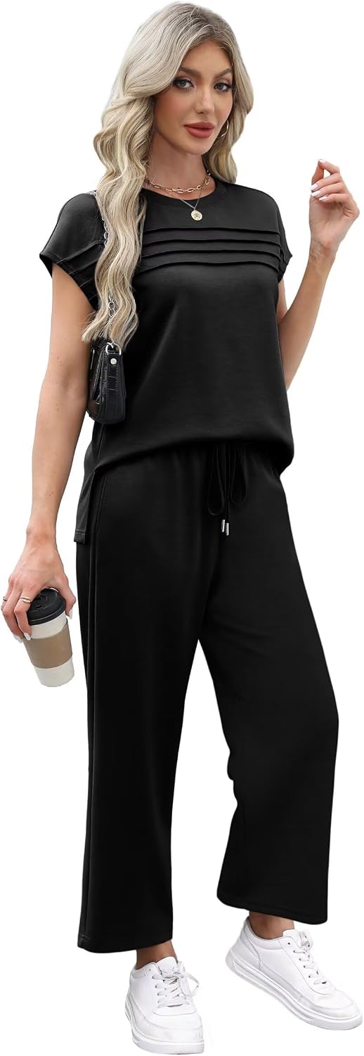 Thumbnail 3 de WIHOLL Women's 2-Piece Travel Set with Cap-Sleeve Top and Cropped Wide-Leg Pants