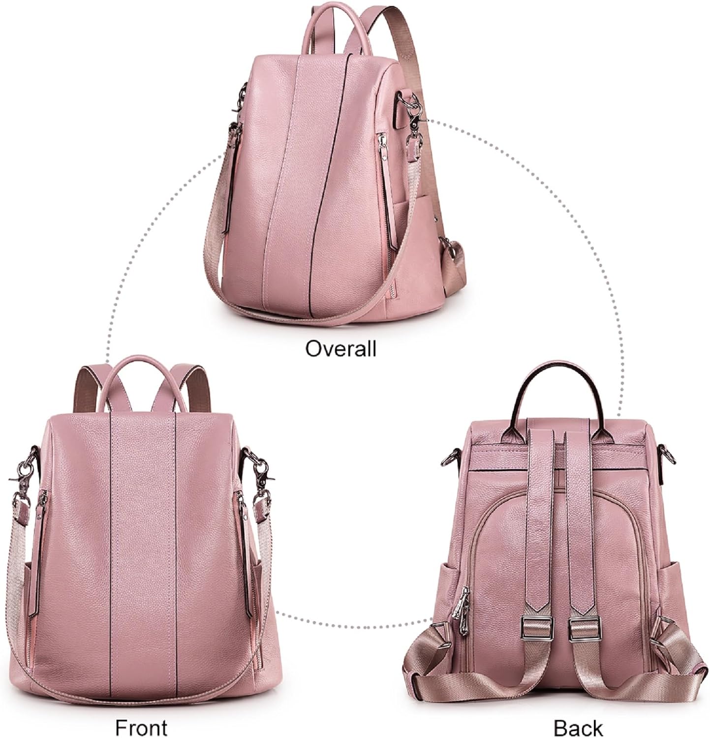 Detalle de S-ZONE Femmes Sac à Dos en Cuir Souple – Sac à Dos, Fourre-tout et Anti-vol en cuir véritable