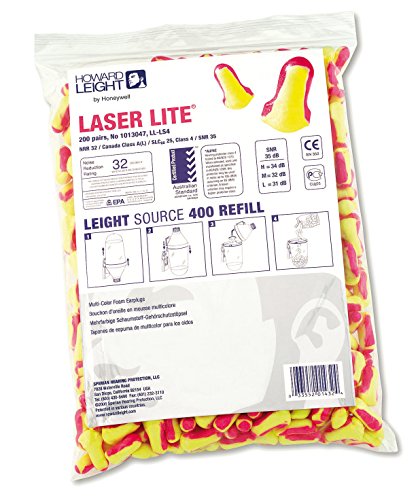 Detalle de Howard Leight Laser-Lite Refill Pack (200 Pairs) – Yellow & Magenta, T-Shaped, One Size