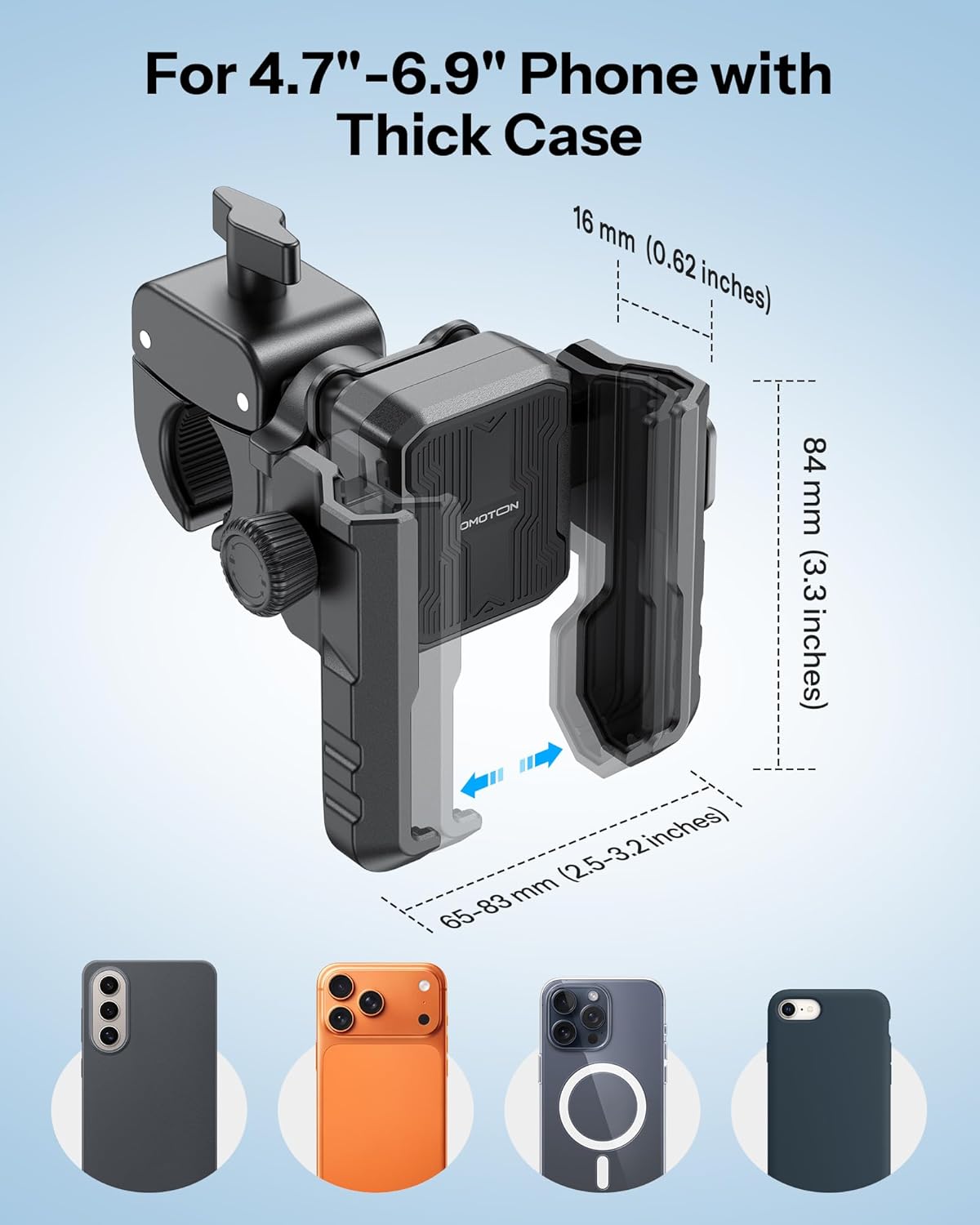 Thumbnail 4 de OMOTON BK01 Anti-Vibration Bike Phone Holder for Rearview Mirror & Handlebar
