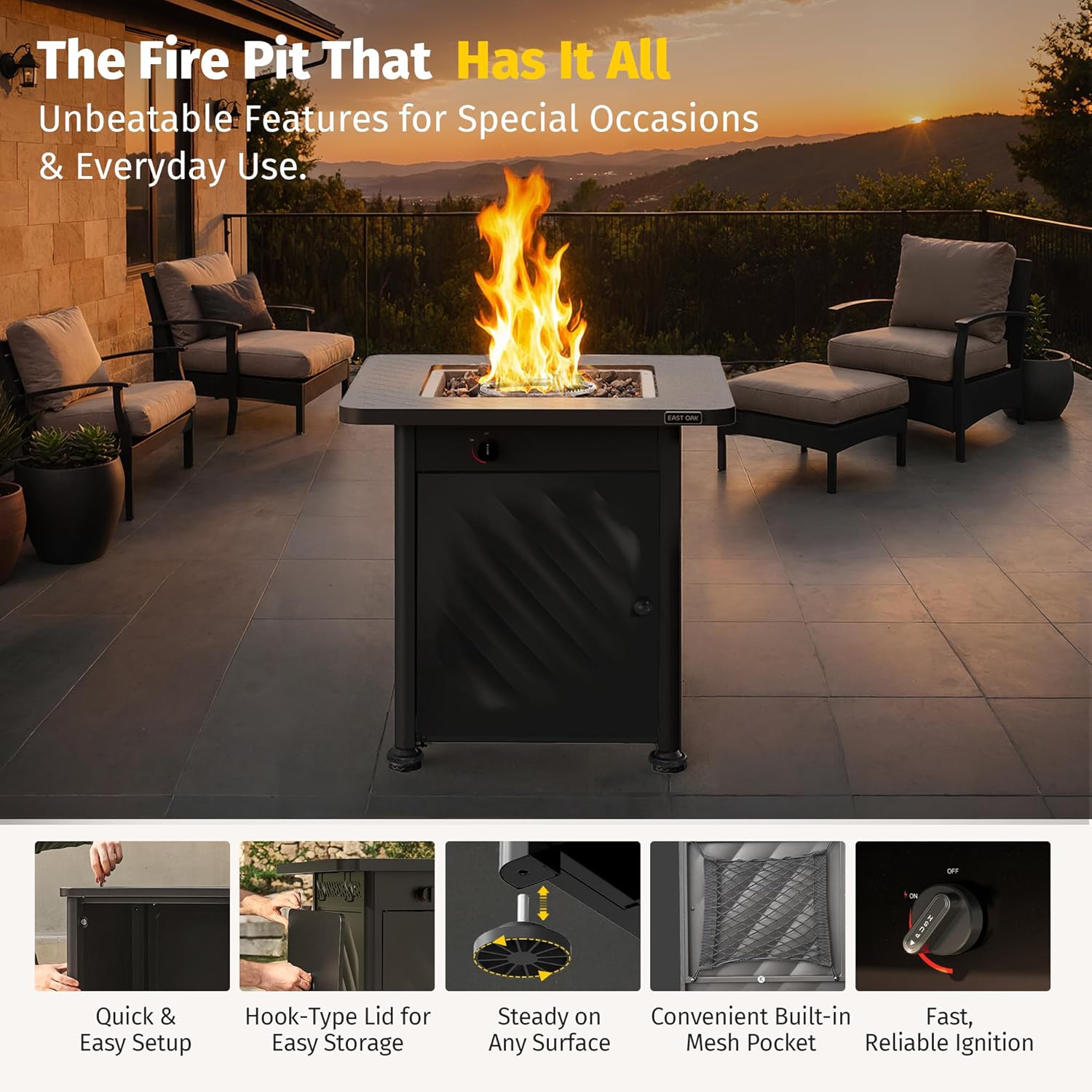 Thumbnail 6 de East Oak 28” Propane Fire Pit Table ⚡