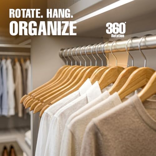 Detalle de Utopia Home Wooden Hangers, 30-Pack, Natural Wood with 360° Rotating Hooks