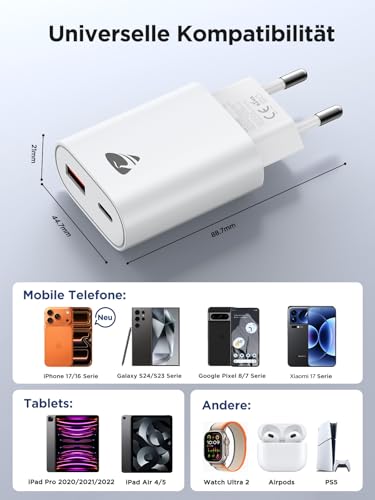 Detalle de Aioneus USB C Ladegerät 2er Pack – 20W PD 3.0 + 18W USB-A, Kompakt mit 2 Ports