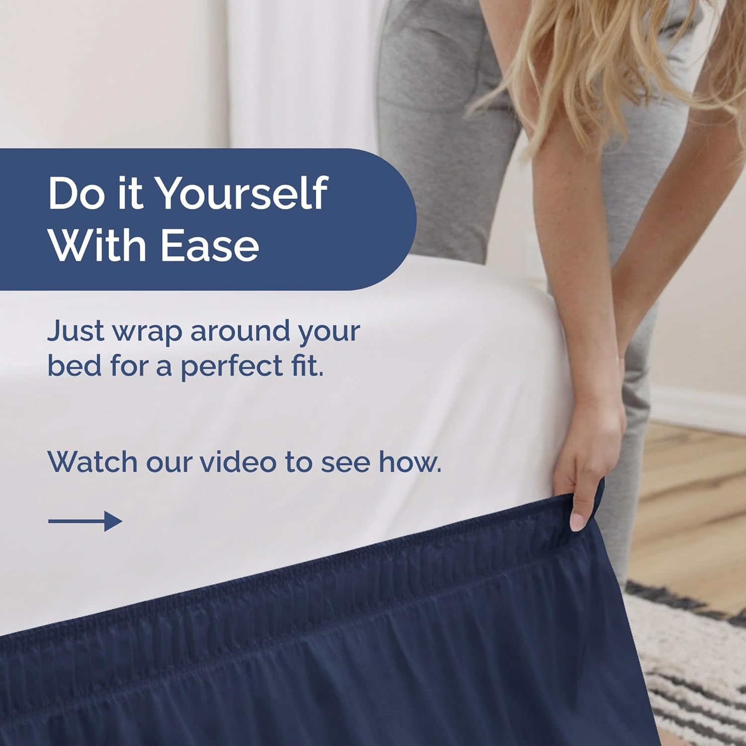 Thumbnail 2 de Wrap Around Dust Ruffle Bed Skirt (Navy Blue) for Queen Beds with 15 Inch Drop