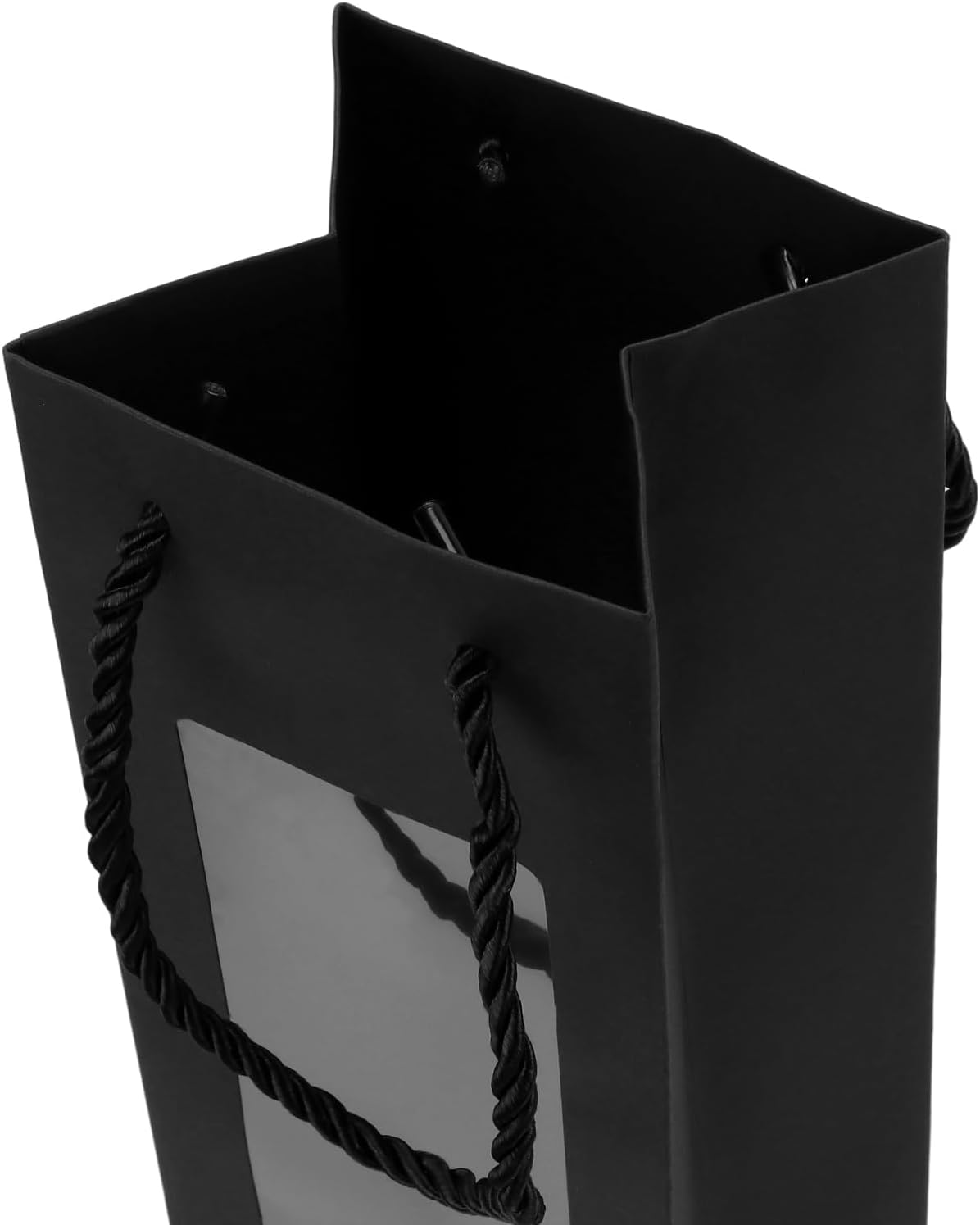 Detalle de CHIHEUNG 30-Pack Wine Bottle Bags with Window – Black Kraft Paper Gift Bags for Festive Gifting