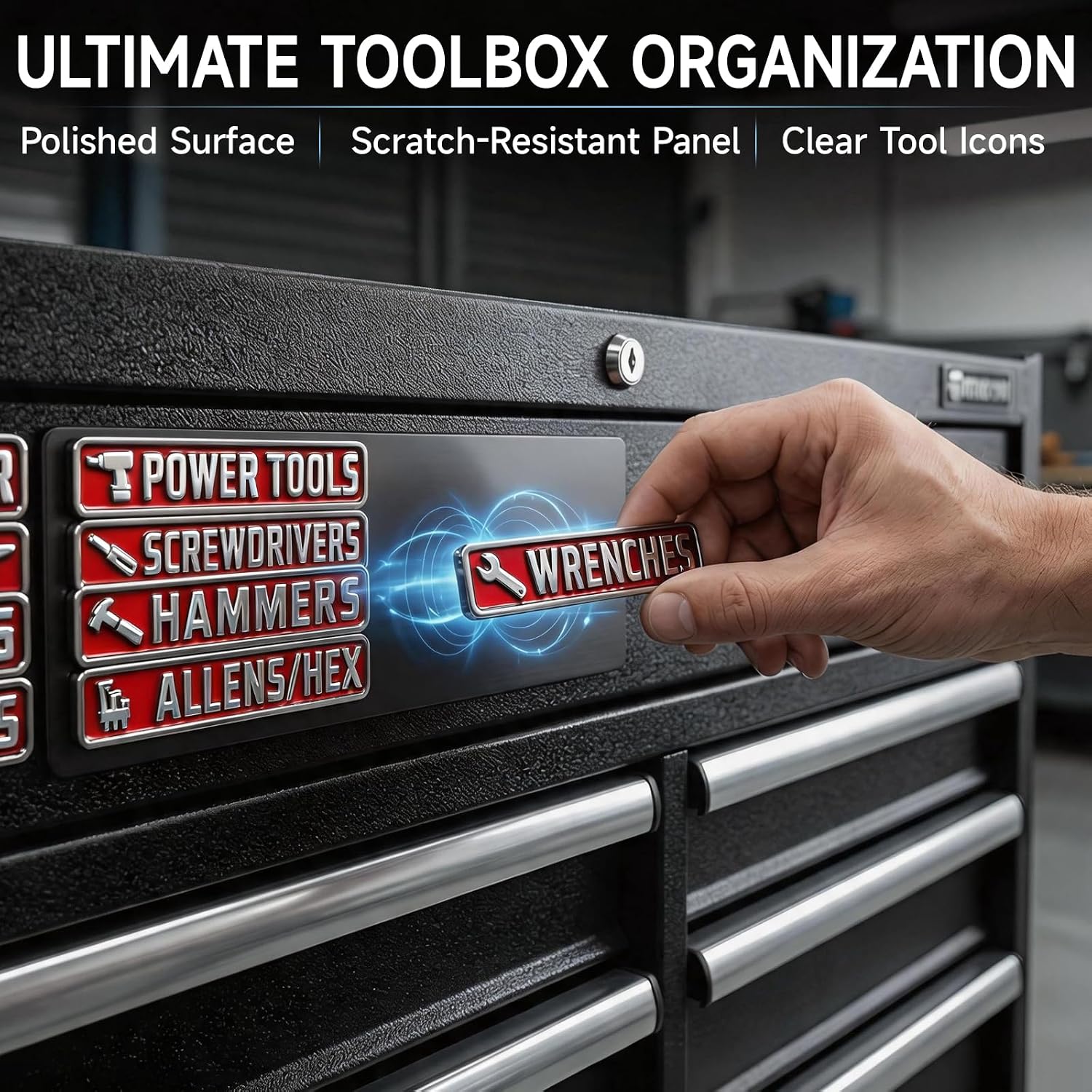 Detalle 2 de VTRUSTA Toolbox Labels, 12-Piece Magnetic Metal Tool Box Labels, Red