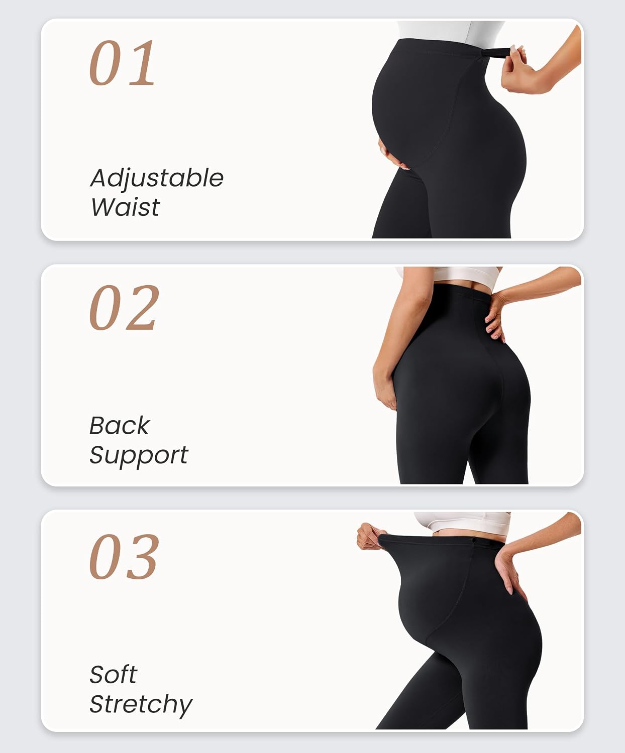 Detalle de VALANDY Creamlush 2 Pack Over Bump Maternity Leggings with Adjustable Waist