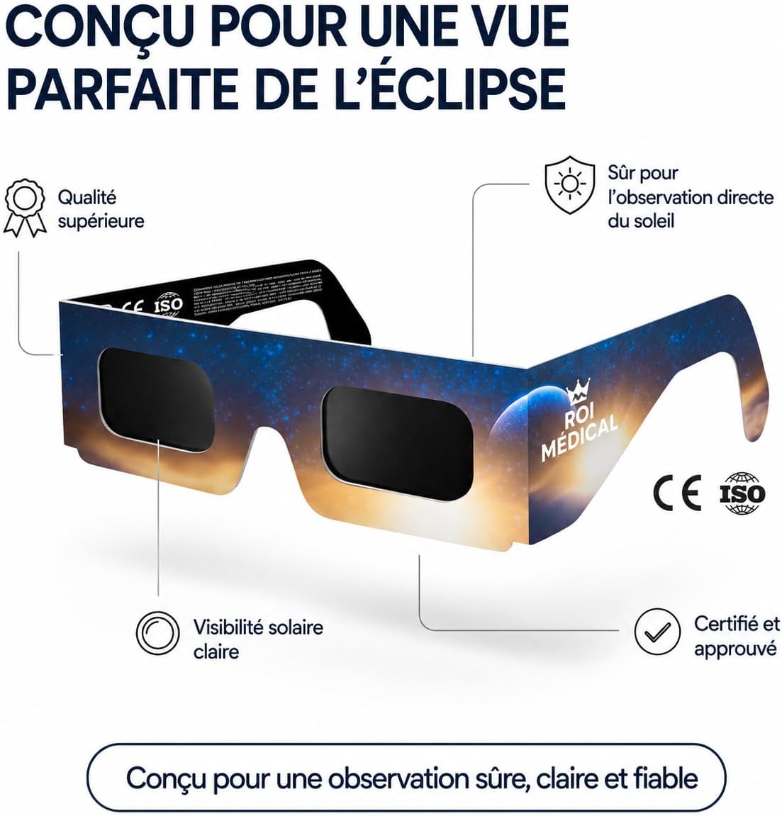 Detalle de Lunettes Eclipse Solaire 2026 – Lot de 6 Paires Premium avec 2 Filtres pour Smartphone
