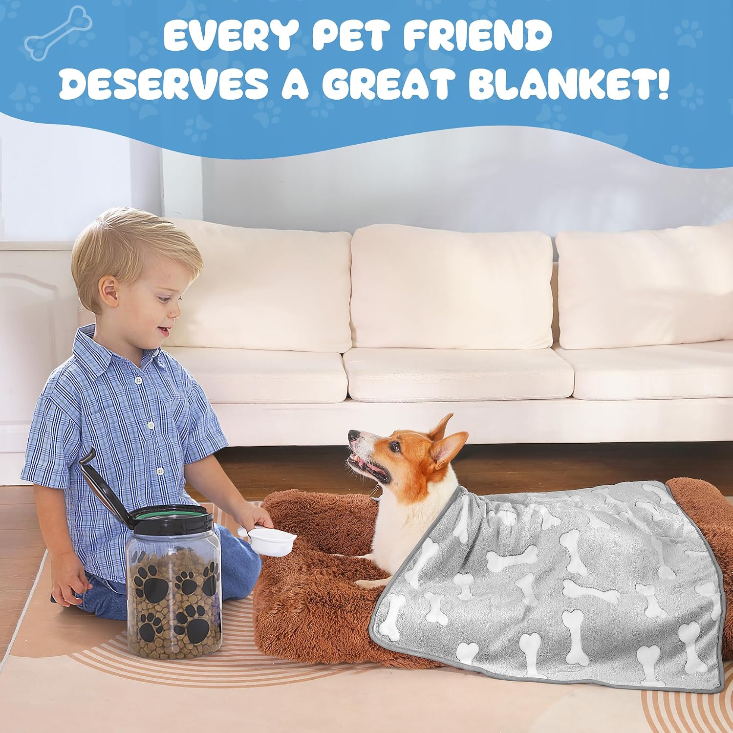 Thumbnail 6 de HezzLuv 3-Pack Dog Blankets — Soft Fleece, 52x76 cm, Grey