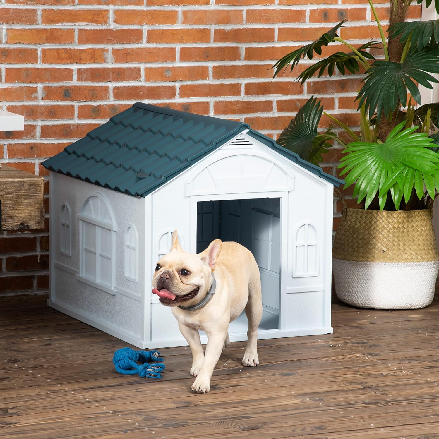 Detalle de PawHut niche d’extérieur en PP blanc pour petits et moyens chiens (65 x 75,7 x 63 cm)