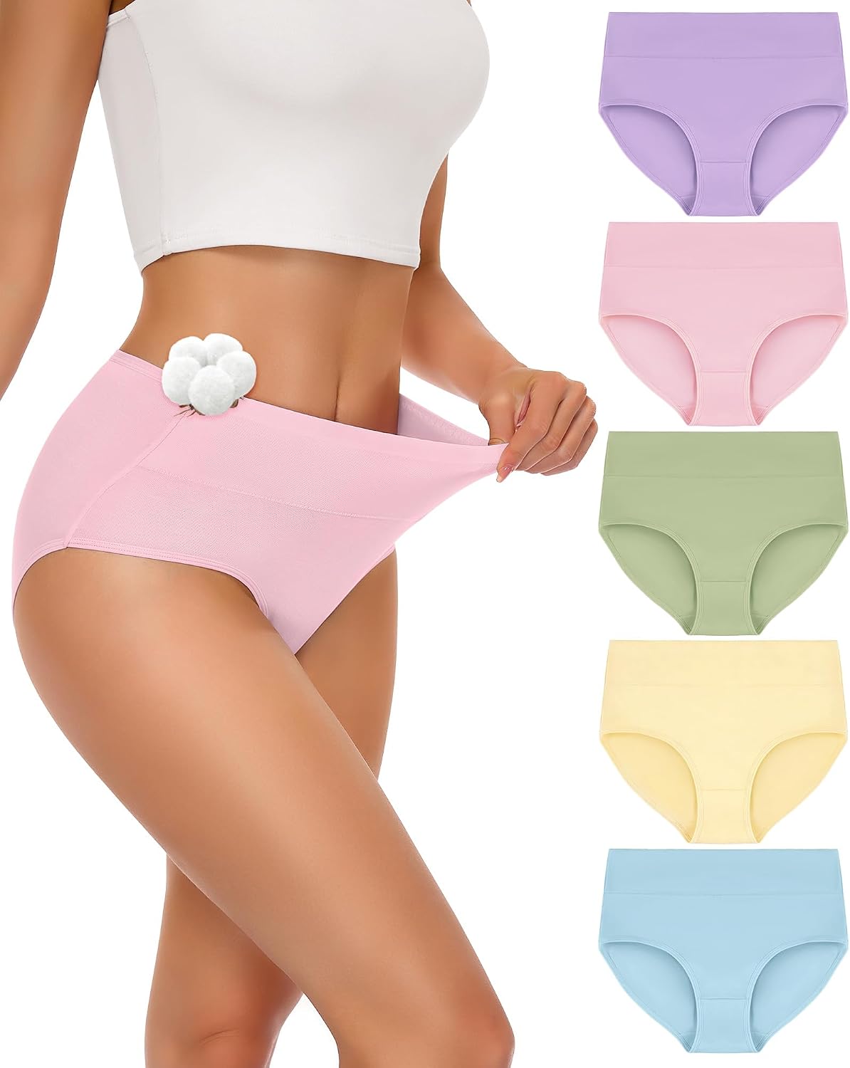 Thumbnail 6 de SIMIYA Damen-Unterhosen aus Baumwolle im 5er-Pack – hohe Taille, Hipster/Slips (S–5XL)