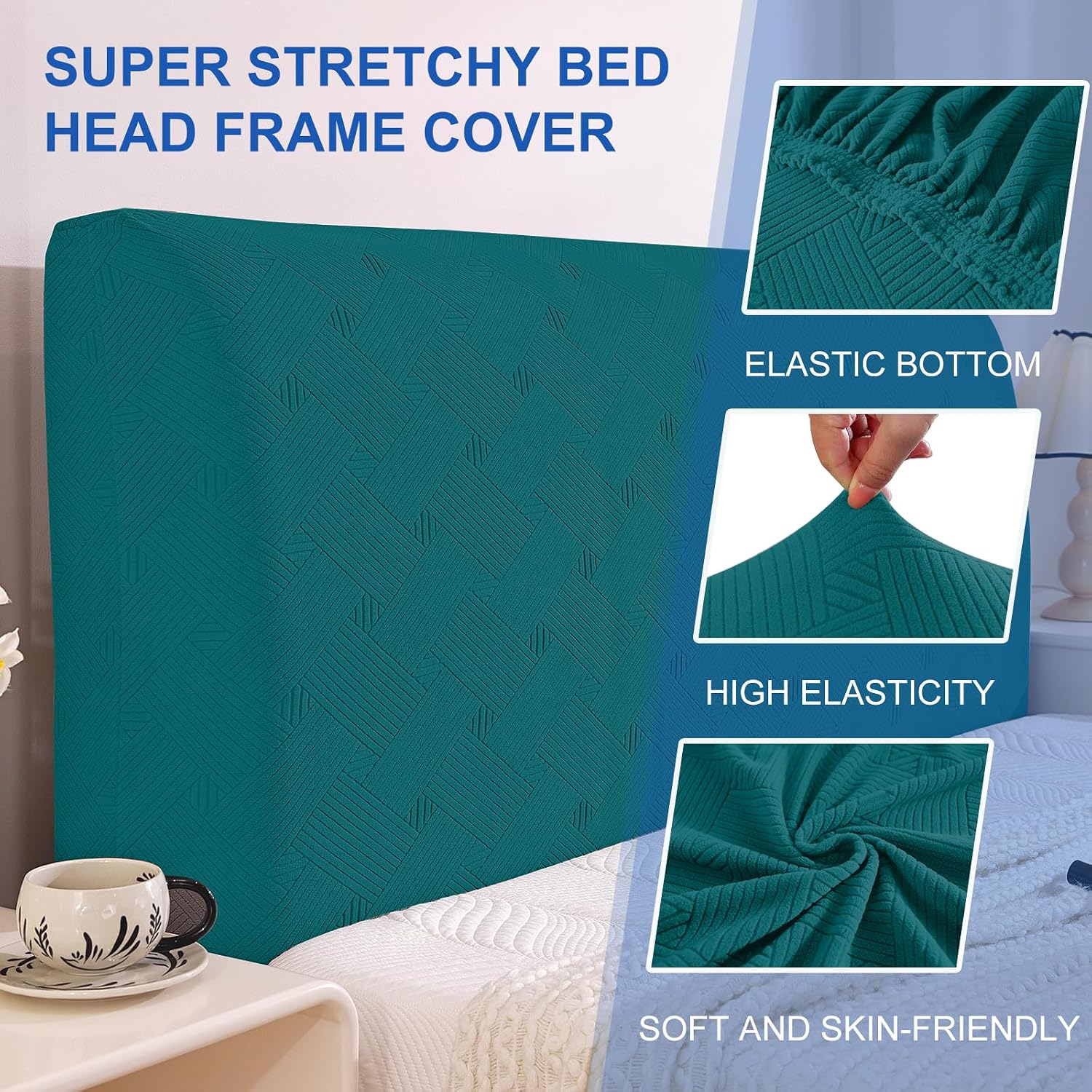 Detalle de Ystyle copri testiera letto matrimoniale/singolo elasticizzato 150 cm blu pavone