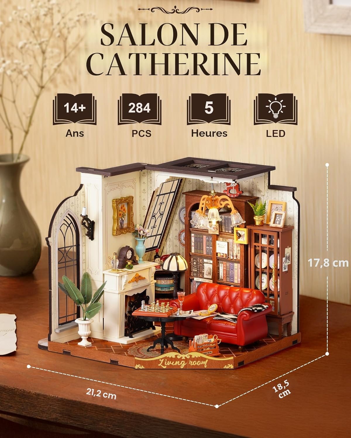 Detalle de Rolife Maison de Poupée Miniature « Le Salon de Catherine » Kit de modèle en bois à construire
