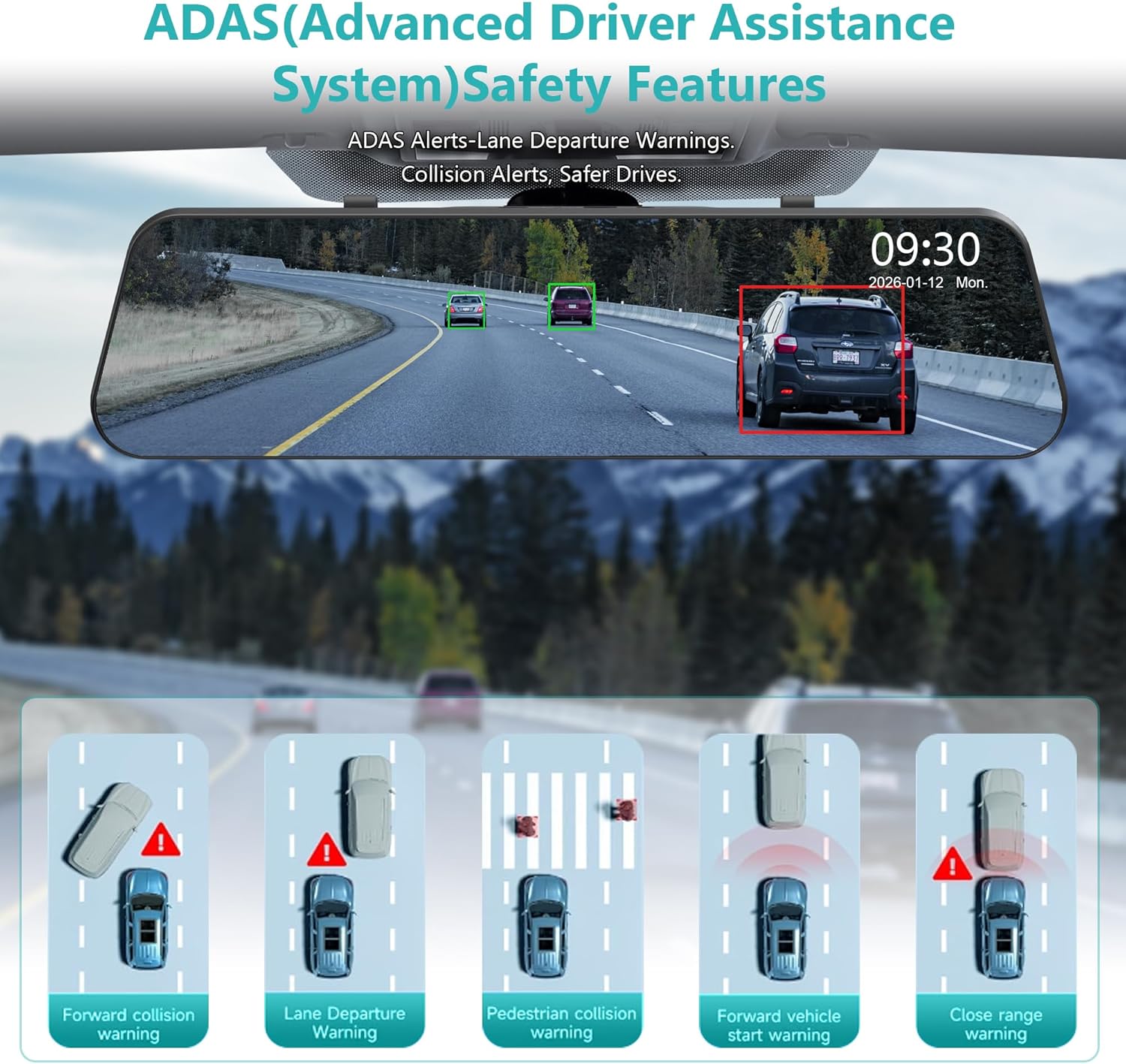 Thumbnail 6 de Roadwitness Dual STARVIS 2 IMX678 4K+4K Front and Rear Dash Cam with 12" Smart Rear View Camera, ADAS Blind Spot Detection, 5G WiFi GPS, 64GB