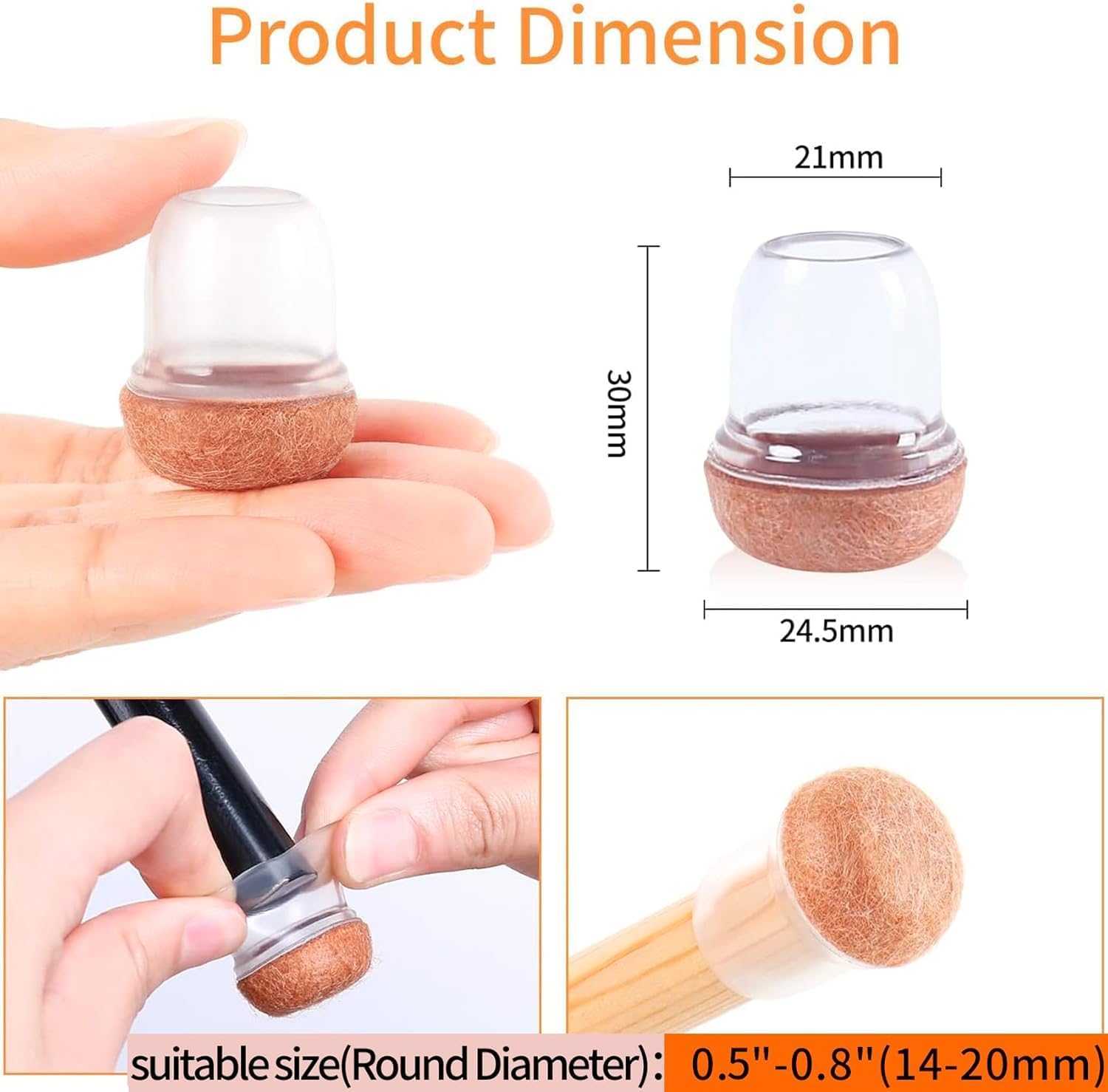 Thumbnail 1 de 16 Clear Silicone Chair Leg Floor Protectors (Round, 0.75") with Wrapped Felt