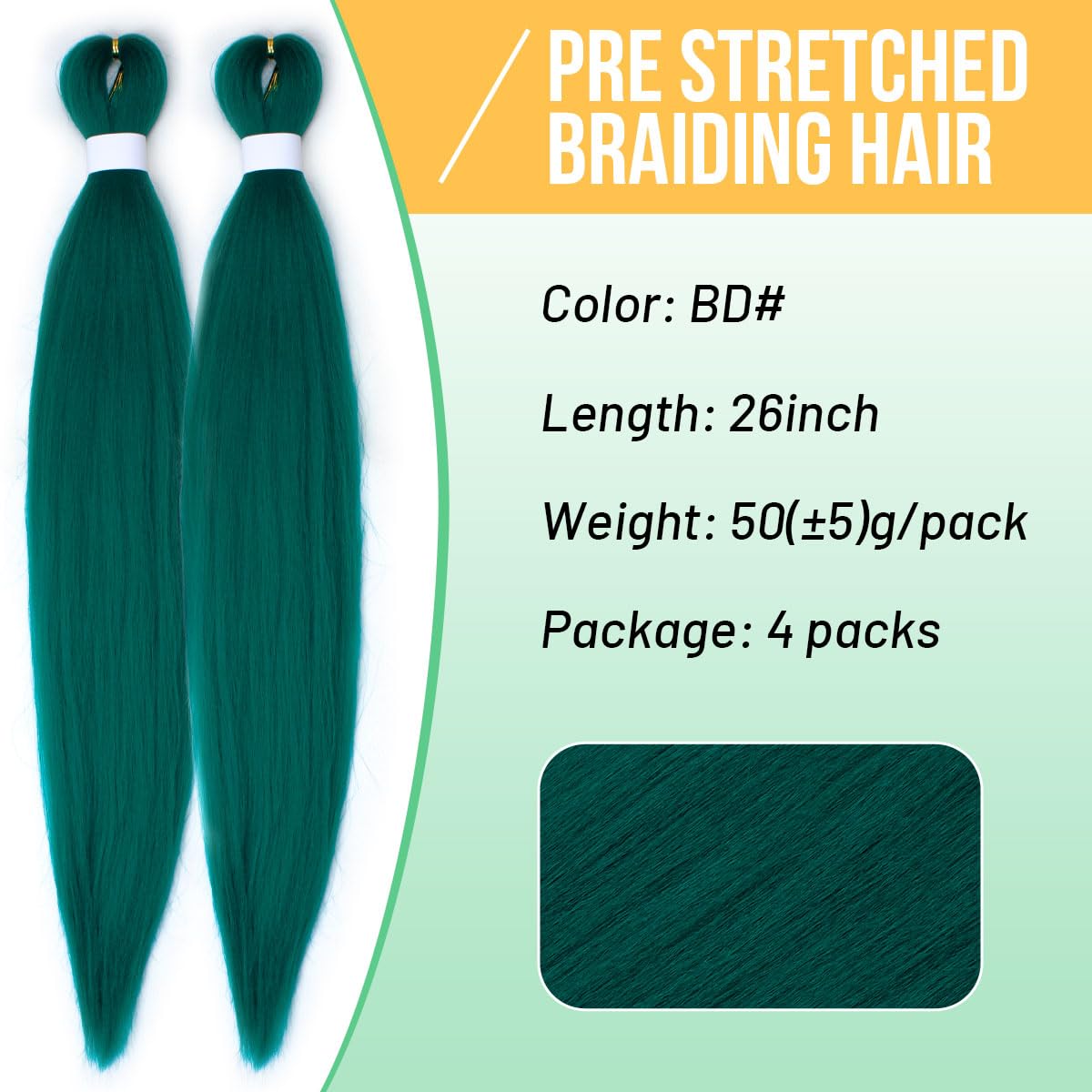 Detalle 2 de Aooffut Hunt Green Braiding Hair, 26-Inch Pre-Stretched Yaki Synthetic Extensions