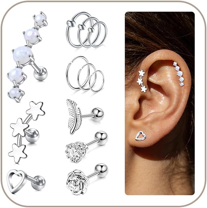 Thumbnail 6 de AceFun Ohr Helix Tragus Piercing Knorpel Creolen – 4 Paare aus Edelstahl, 1,2 mm Gauge, 6/8 mm Stangen