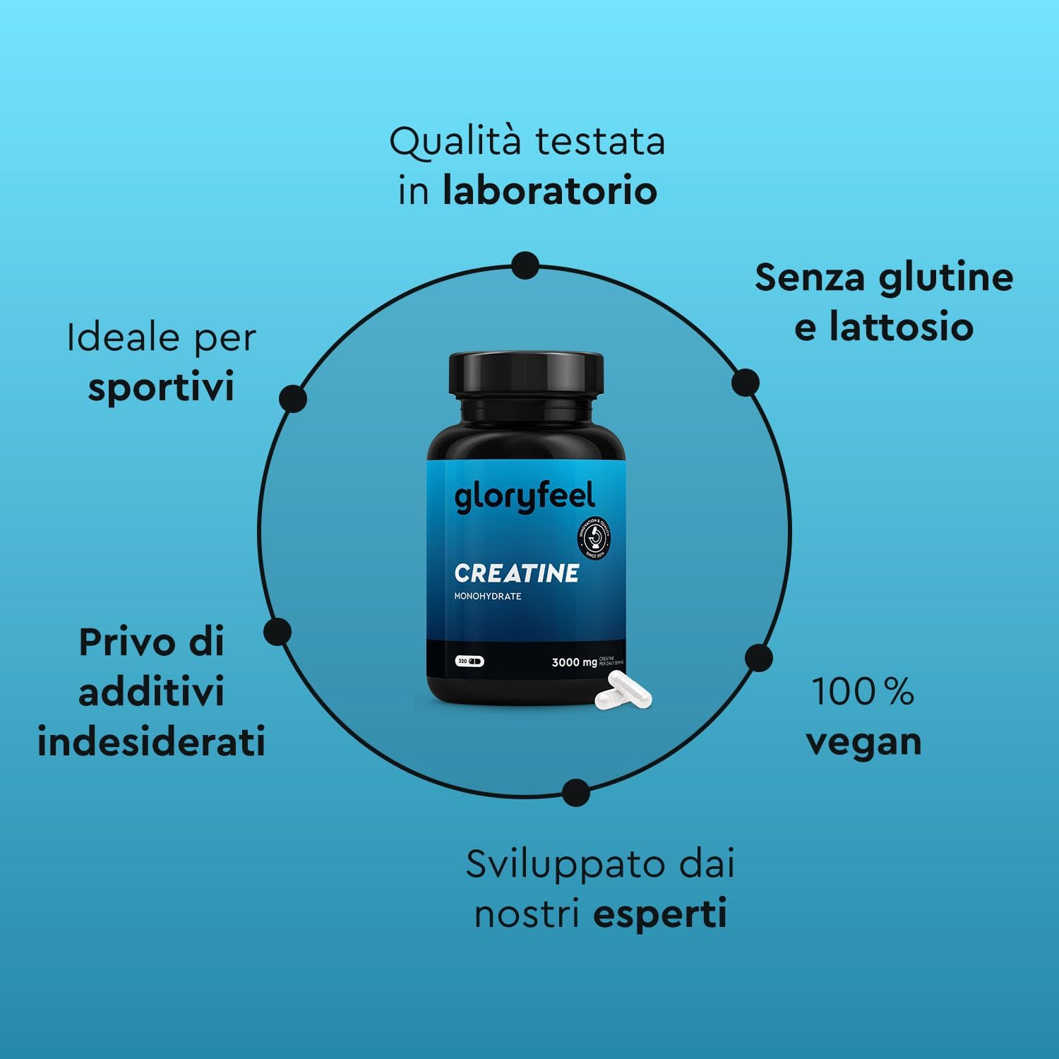 Detalle 2 de Creatina Monoidrata 320 Capsule – 3000 mg di Creatina pura per dose, senza OGMs